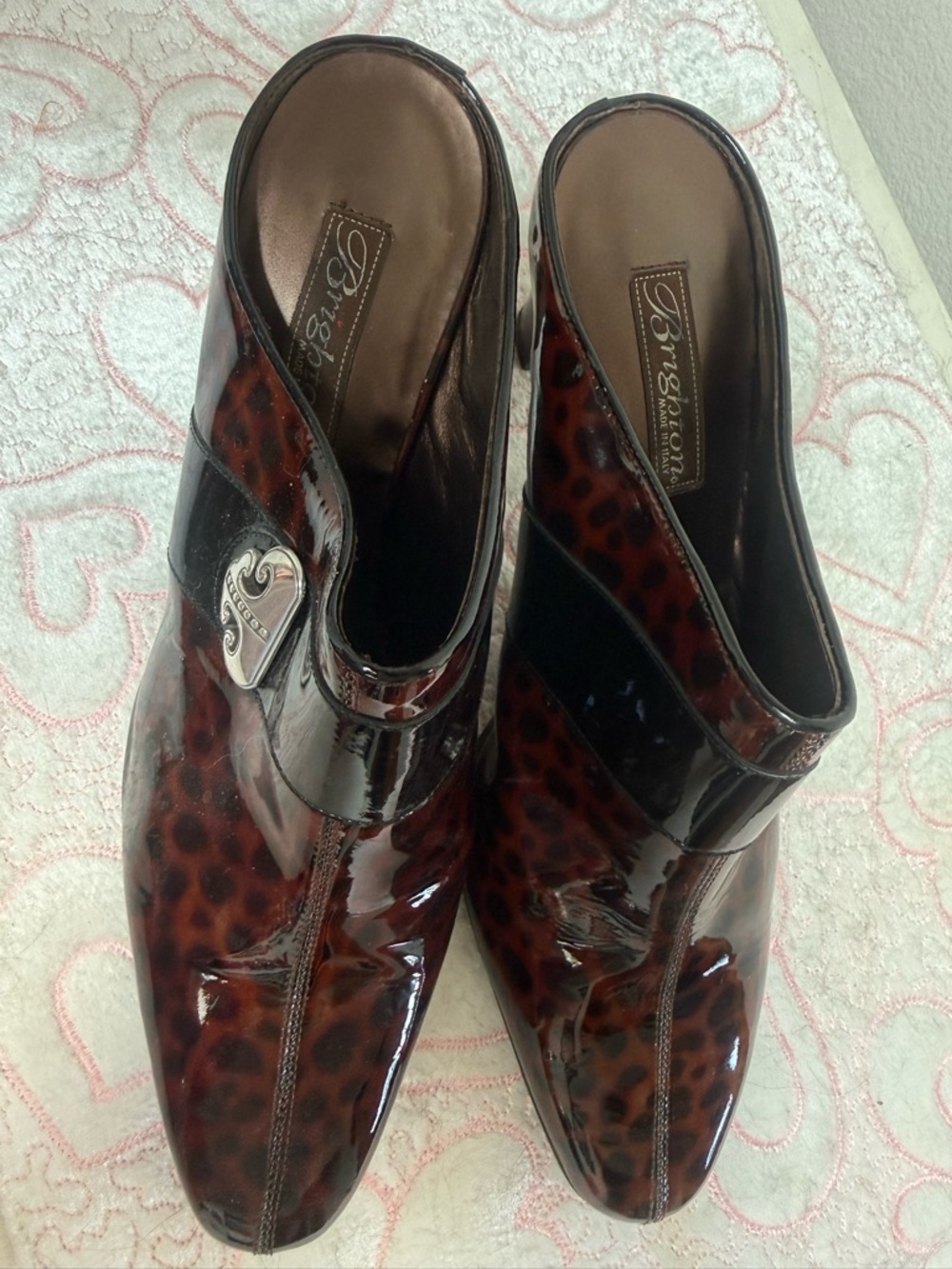 Brighton Leopard-Print Patent Leather Heels in Brown and Black